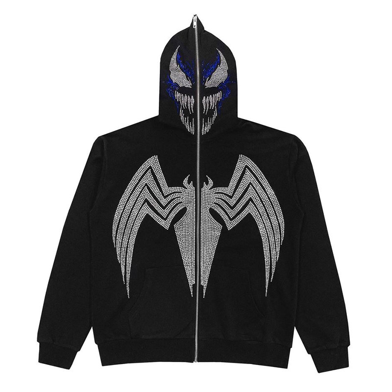 2022 AliExpress New Ladies Street Hoodie Skull Rhinestone Zipper Hooded Hoodie - Image 27