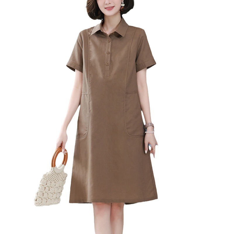 Women's summer cotton and linen dress, A-line, slimming, 2026 new casual straight high-end linen shirt dress for mothers. - Image 5