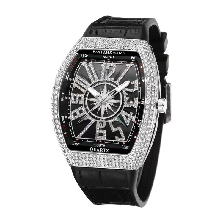 PINTIME/Pintime Men's Watch Barrel Watch Simple Watch Belt Yacht Diamond Retro Waterproof Quartz Watch - Image 3