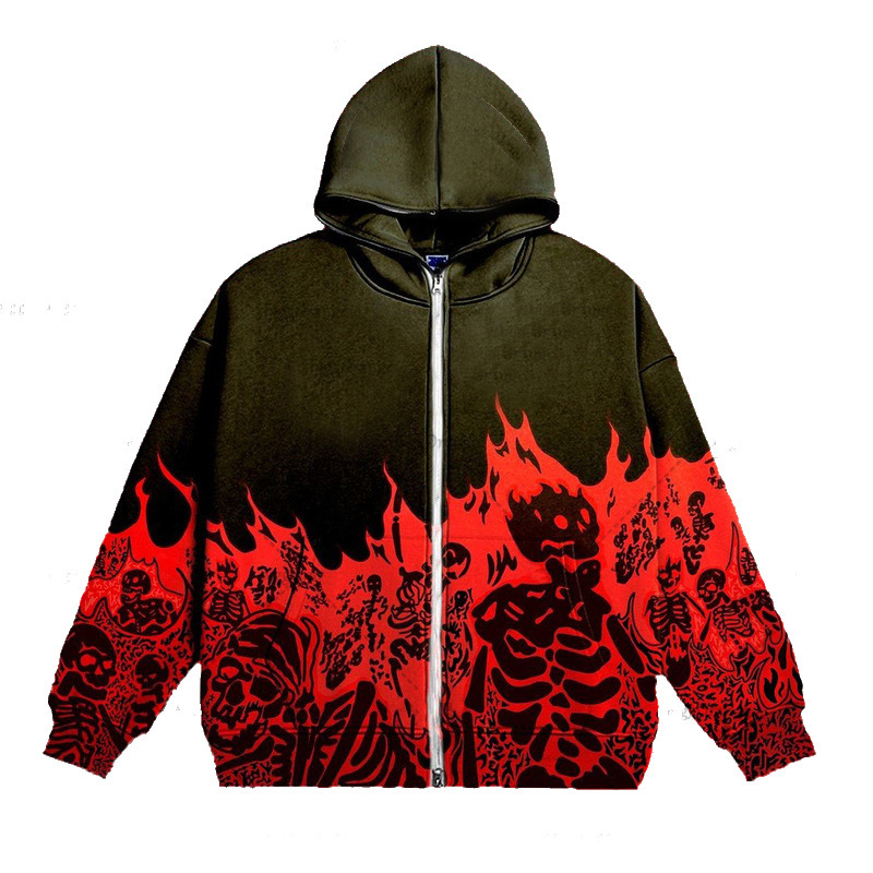 2022 Cross Border Men's Streetwear Vintage Skull Hoodie Zipper Hoodie Sweatshirt Gothic Tops - Image 3