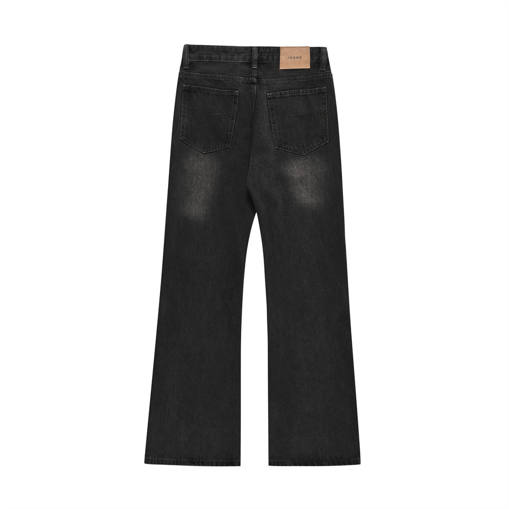 Washed denim flared pants, American retro casual floor-length trousers, men's high street trendy loose wide-leg flared pants - Image 2