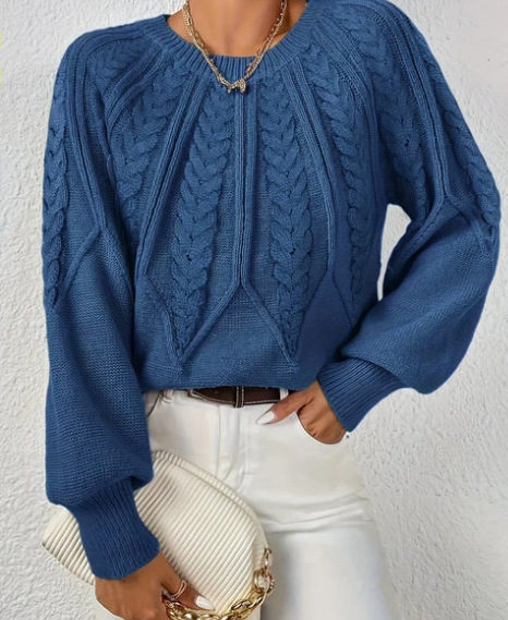 Amazon pullover crew neck knit sweater, cross-border foreign trade, long-sleeved cable knit solid color autumn and winter versatile knit top for women - Image 12
