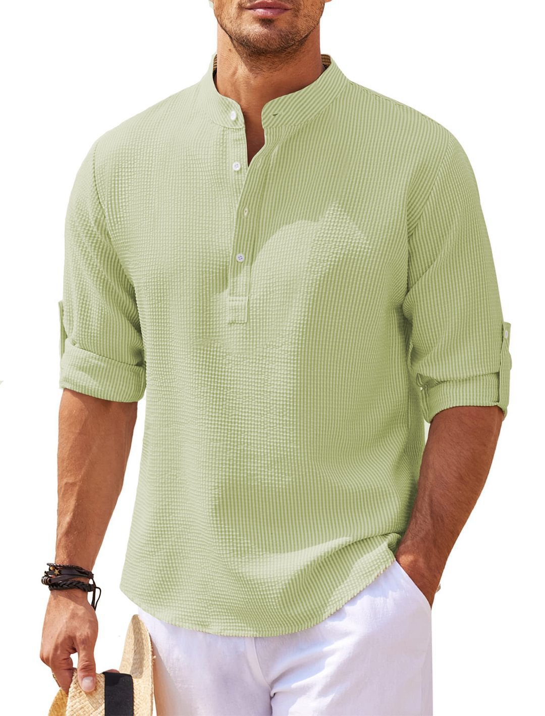 European and American style men's long-sleeved shirts, stand-up collar, half-button shirts, pineapple plaid shirts, men's casual shirts, wholesale. - Image 11