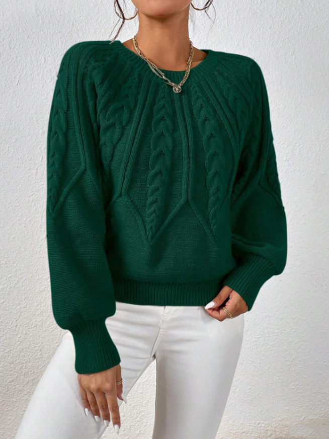 Amazon pullover crew neck knit sweater, cross-border foreign trade, long-sleeved cable knit solid color autumn and winter versatile knit top for women - Image 32