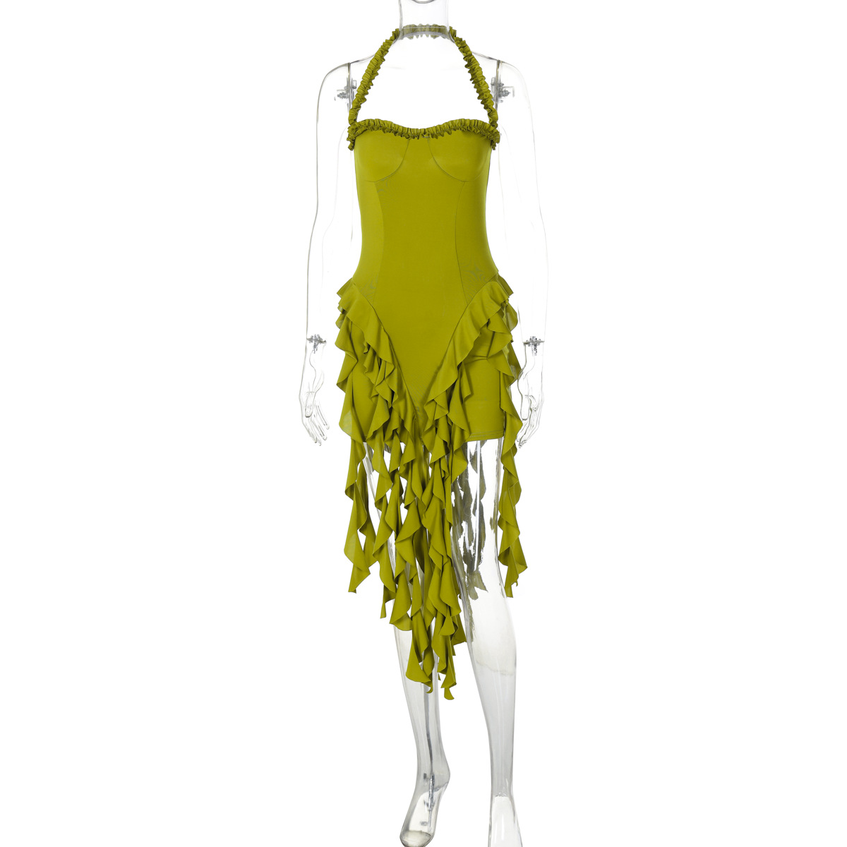 European and American style women's clothing 2025 summer new sexy backless halter neck sleeveless hip-hugging tassel irregular dress wholesale - Image 6