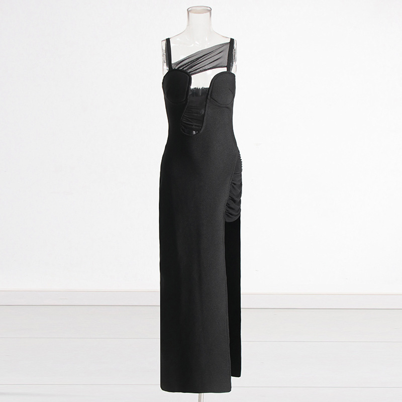 2026 Summer High-End New Sexy Hot Girl Mesh Patchwork Hollow Out Slim Fit Bandage Suspender Dress - Image 2