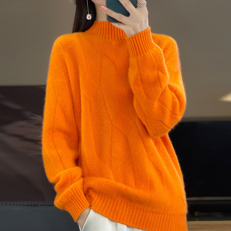 New autumn/winter pullover sweater for women, high neck wool sweater, loose knit base layer, jacquard thick Korean style trendy - Image 8