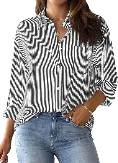 European and American export women's clothing 2025 spring Amazon striped cardigan top loose casual long-sleeved shirt women's fashion - Image 14