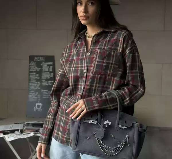 Amazon 2025 Spring and Autumn Cross-border Retro All-match Lapel Loose Shirt #Plaid Long Sleeve Pocket Women's Shirt - Image 7