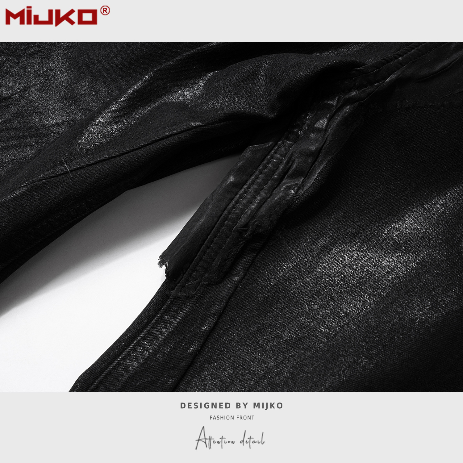 MIJKO men's and women's black rubber coated flared pants unisex high street splicing destroyed black warrior jeans - Image 5