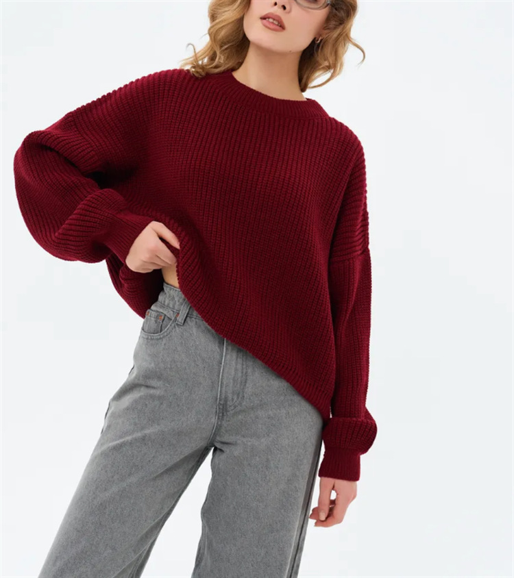 European and American style solid color round neck thick sweater for women, 2025 autumn and winter new arrival, loose long sleeve lazy style pullover knit sweater for women. - Image 25