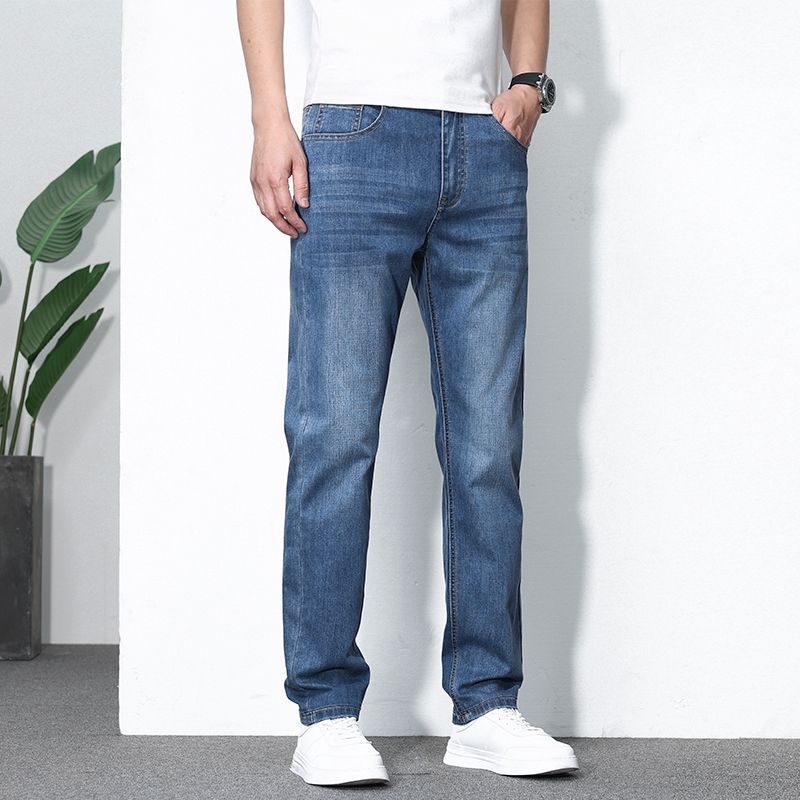 2025 new high-end stretch summer thin jeans men's loose straight ice silk casual large size long pants - Image 3