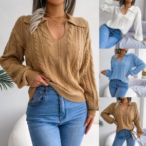Women's Cable-Knit Sweater with Lantern Sleeves