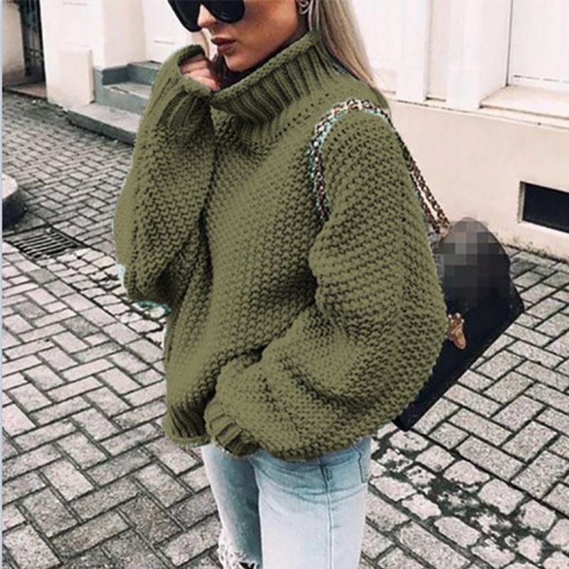 2025 New European and American Style Chunky Knit Half-High Neck Pullover Batwing Sleeve Knit Sweater Loose Oversized Cross-border Sweater - Image 12