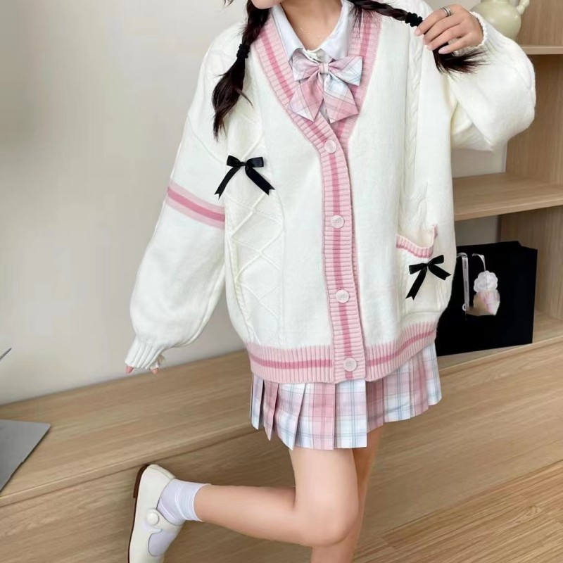 Bowknot sweater jacket for women autumn and winter loose 2024 new lazy style design age-reducing Japanese knitted cardigan - Image 3