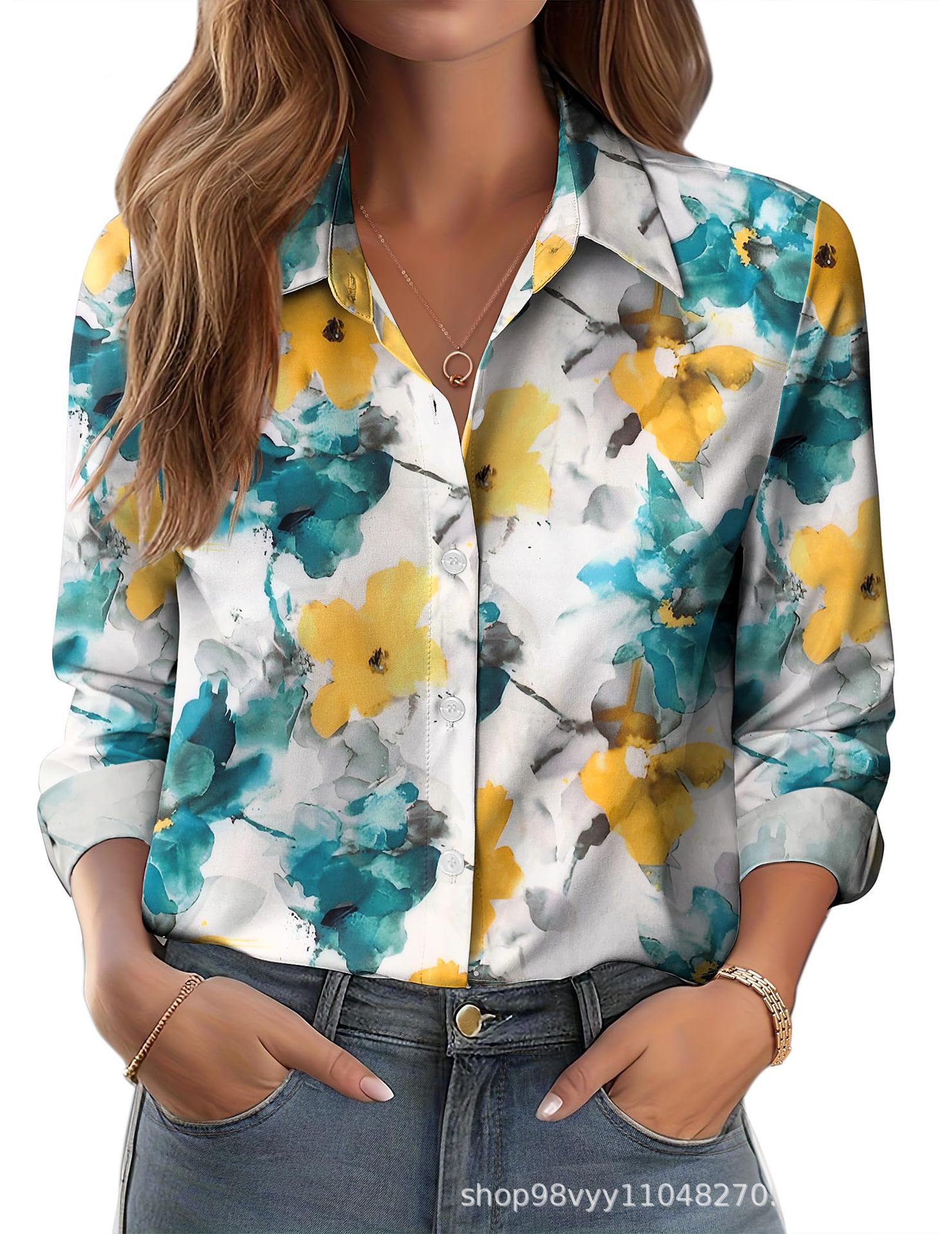 Women's 3D Printed Floral Loose-fitting Shirt, European and American Style, for Cross-border E-commerce AliExpress Independent Website - Image 24