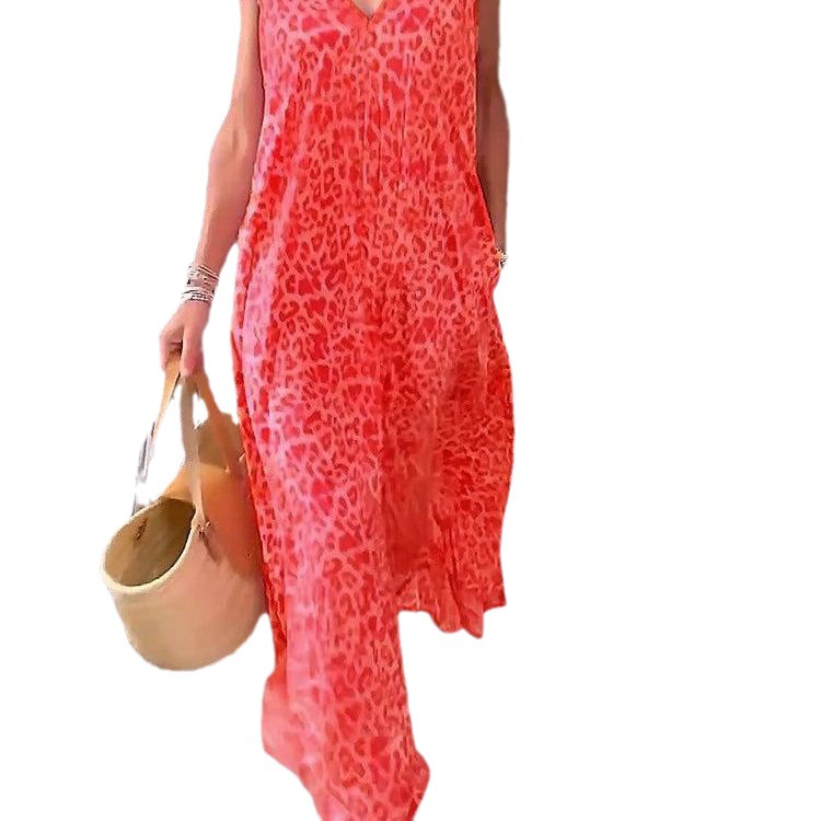 2023 cross-border European and American summer V-neck fashion dress Leopard print dress loose and slim - Image 4