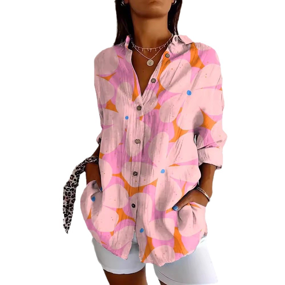 2024 New Women's Long Shirt, Summer European and American Trendy Short-Sleeve Floral Print 3D Short Sleeve Fashion - Image 5