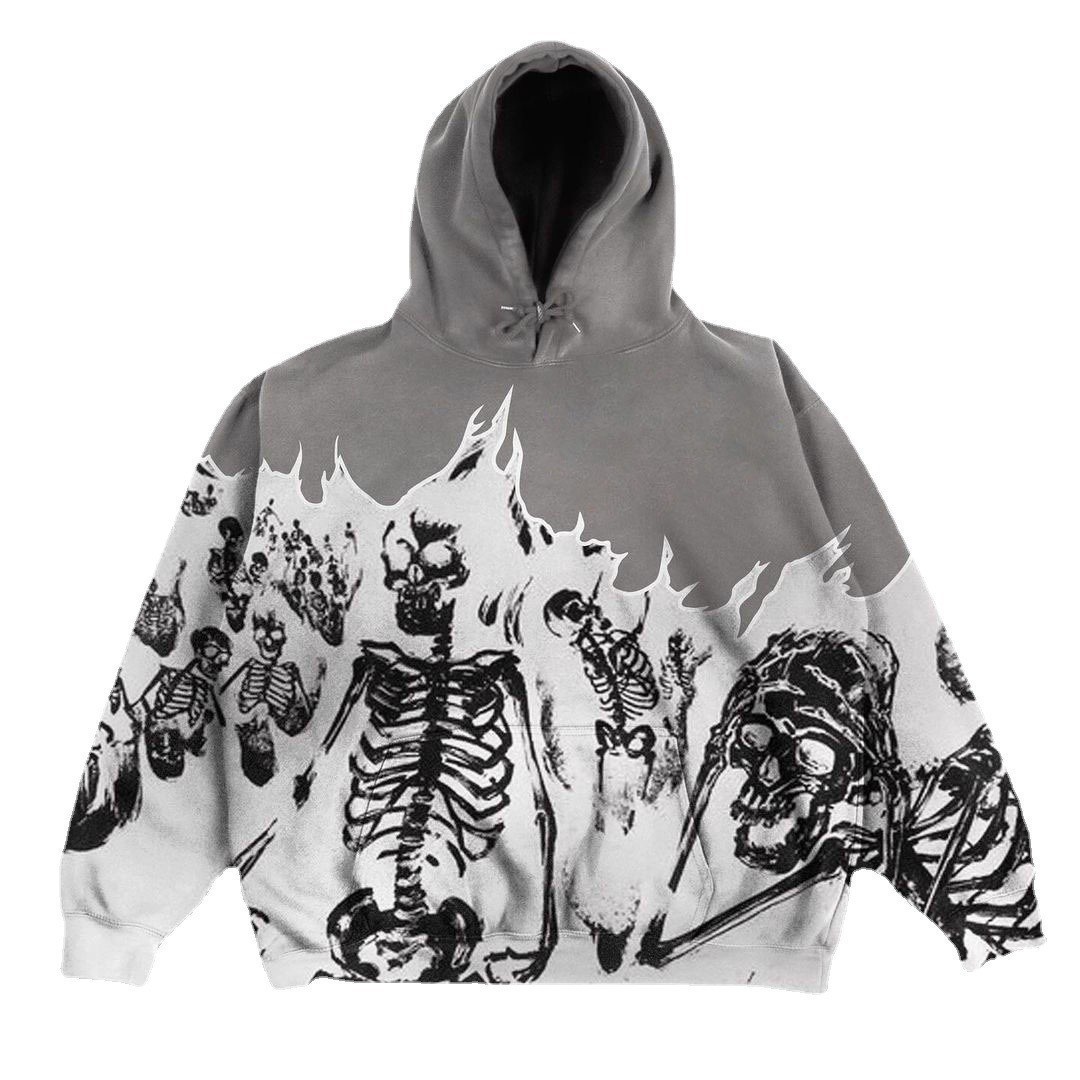 2022 Cross Border Men's Streetwear Vintage Skull Hoodie Zipper Hoodie Sweatshirt Gothic Tops - Image 9