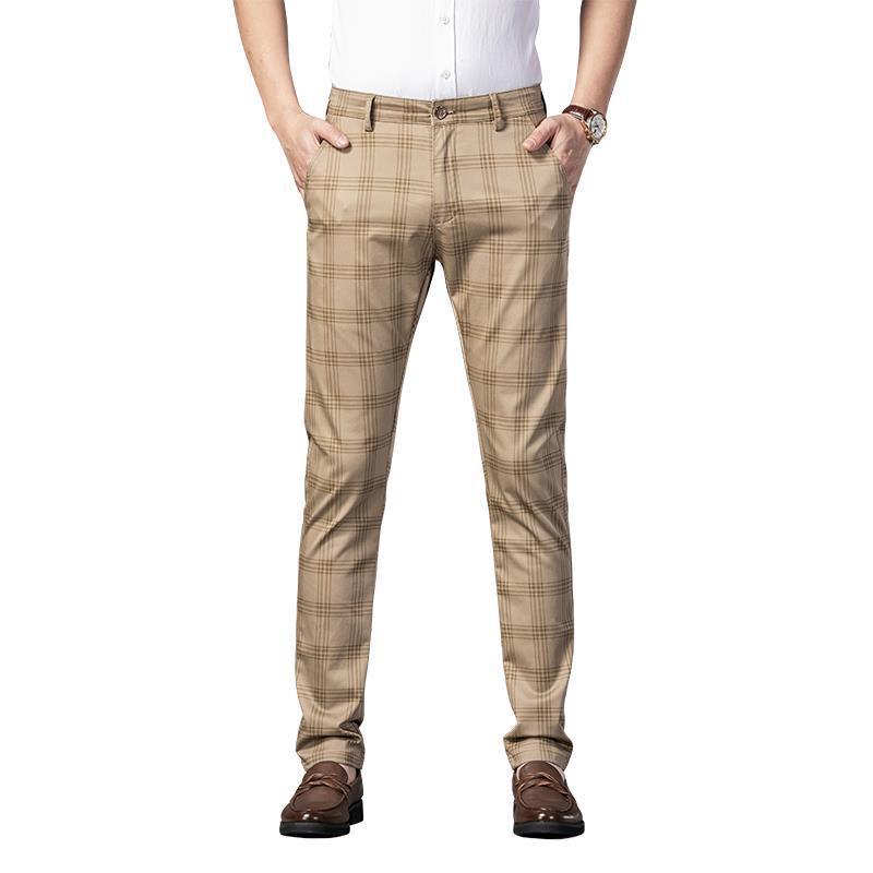 2021 Spring Pants Men's Casual Pants Men's Plaid Elastic Slim Business Straight Pants Youth Fashion Trend Men's Pants - Image 5