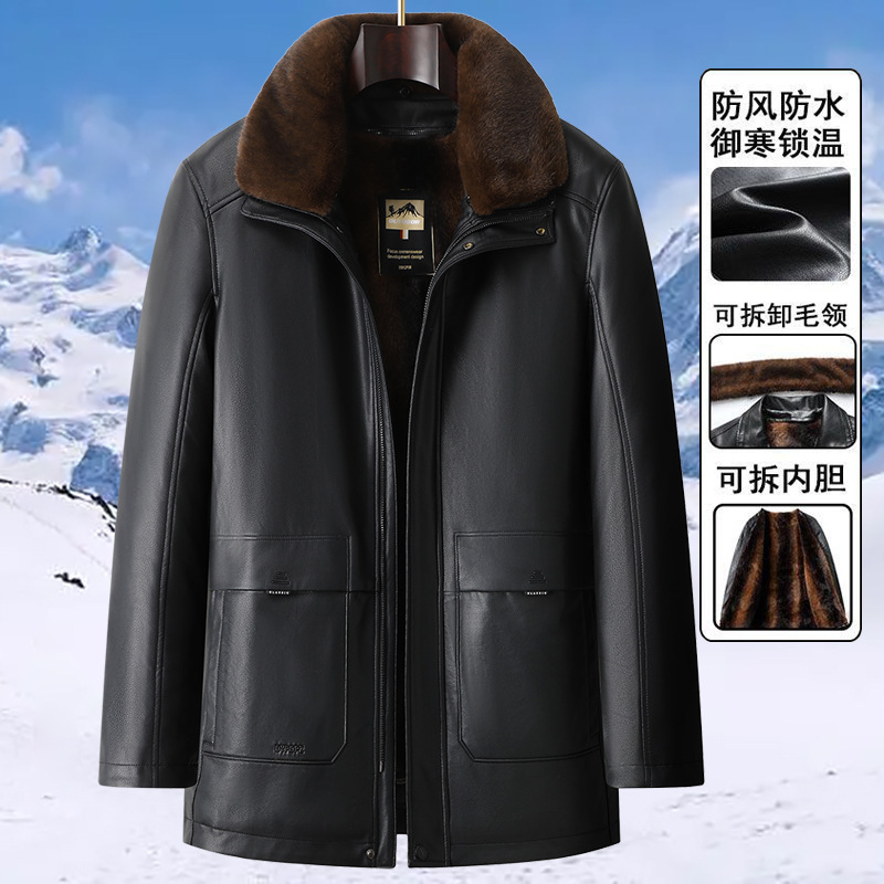 Men's leather jackets for middle-aged and elderly men, thickened and fleece-lined, winter warm clothing for grandfathers and fathers. - Image 6