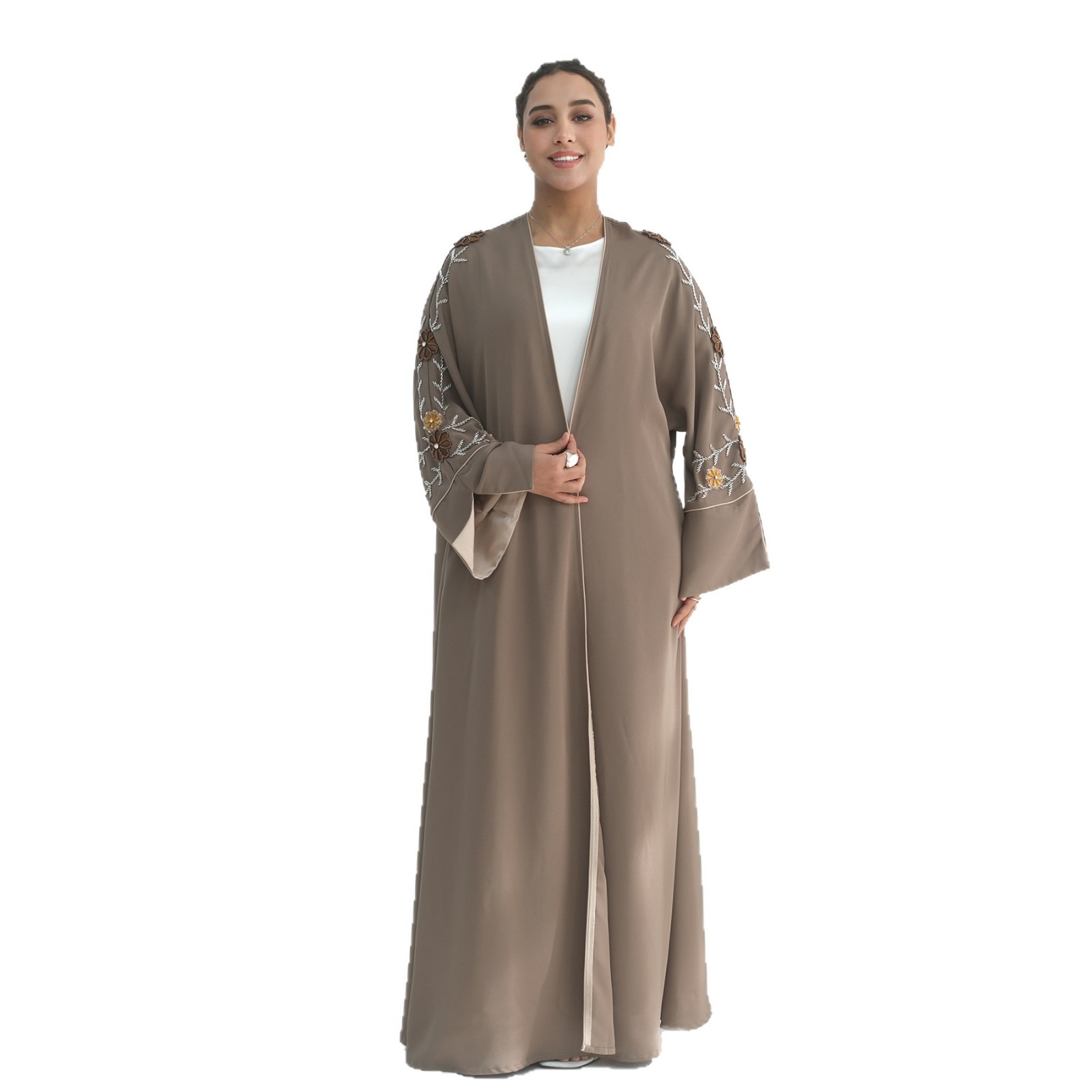 Actual photos straight from the camera, embroidered plus-size Middle Eastern European floral hand-beaded Middle Eastern Dubai robe/cardigan 1154 - Image 6