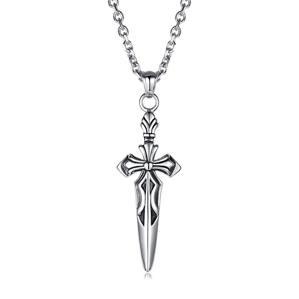 New cross-border style retro heavy sword cross titanium steel pendant, trendy men's necklace, fashion jewelry and accessories - Image 5