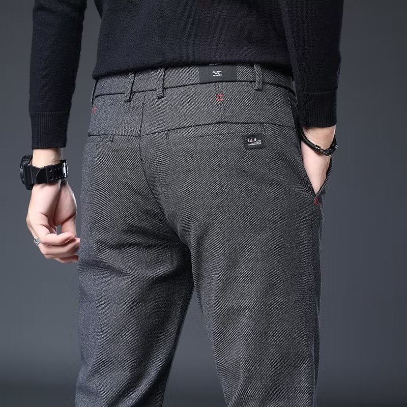 Men's casual trousers autumn and winter high-end business straight trousers men's slim elastic brushed woolen trousers casual trousers - Image 4