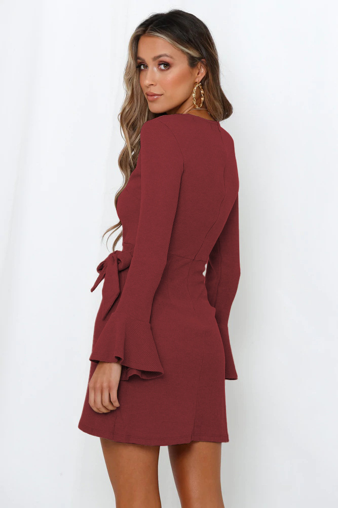 Factory direct sales Europe and the United States fashion autumn clothes small trumpet ruffles long-sleeved slim bow temperament high-end dress - Image 11