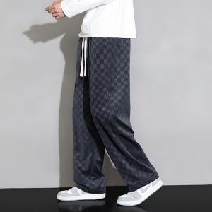 Casual pants for men 2023 new trendy brand high-end handsome straight-leg Korean style trendy plaid loose wide-leg trousers
