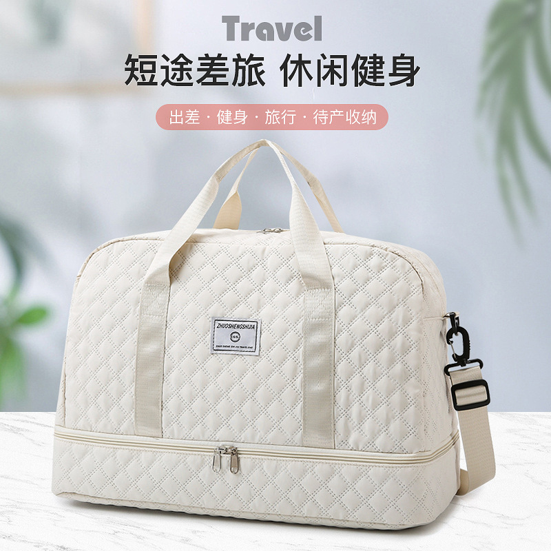 Large-capacity sports bag, cross-border tote gym bag, independent shoe compartment, short-distance travel bag with wet and dry separation.