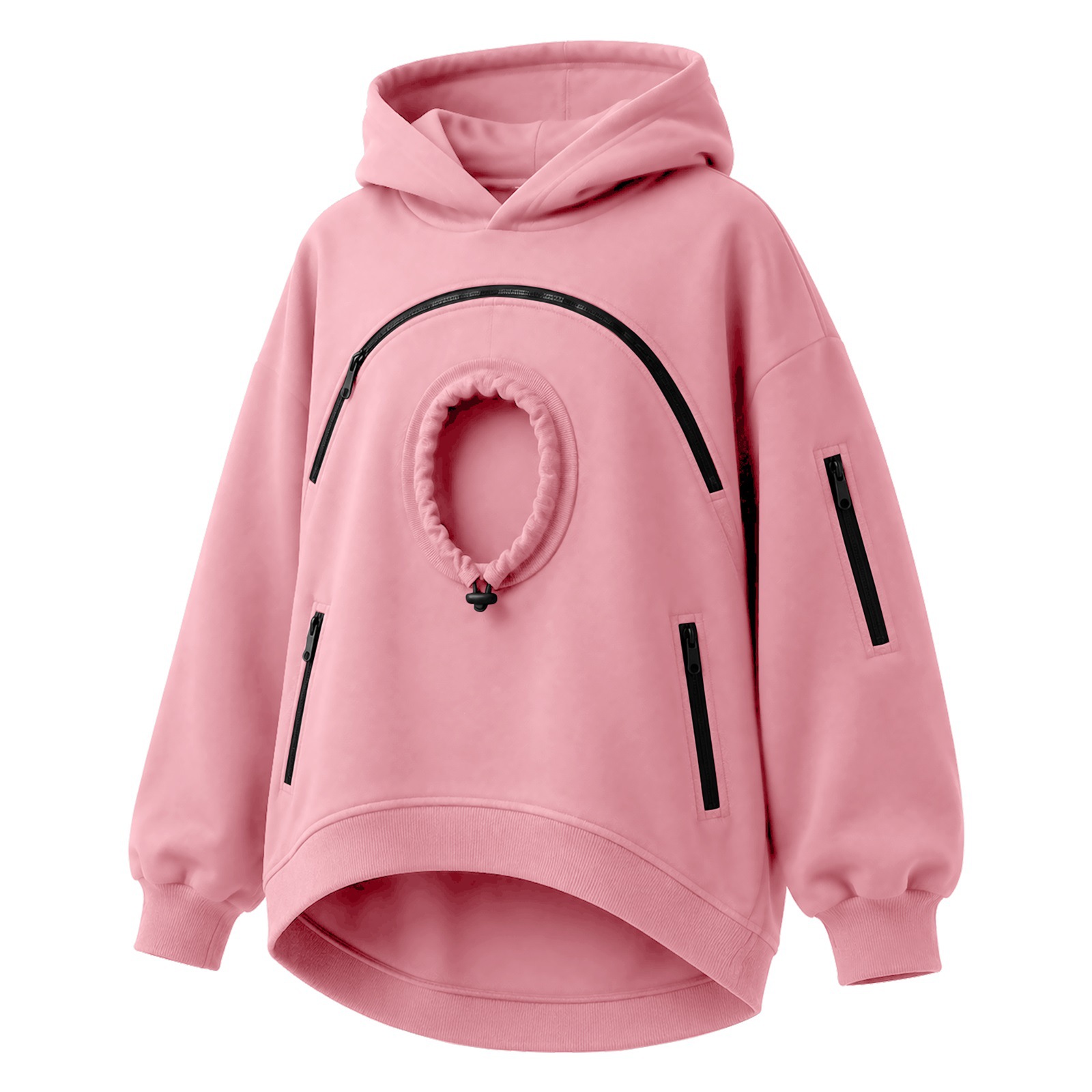 Cross-border women's hooded sweatshirt with pet cat pocket, casual style, long-sleeved hooded fleece-lined top with zipper. - Image 12