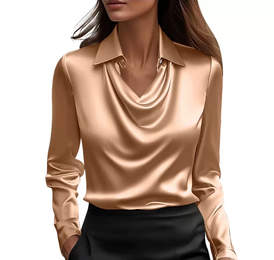 15 colors, 6 sizes, in stock, 2025 independent website, Wish, Amazon export style, simple draped collar shirt for women. - Image 10