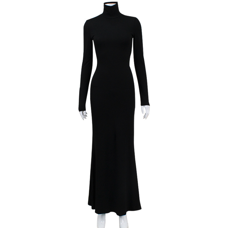 Amazon's new autumn/winter collection of European and American women's clothing: sexy high-neck long-sleeved fitted high-waisted dress, elegant solid color long skirt. - Image 4