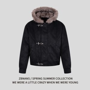 American retro airplane buckle splicing structure mountain eagle hooded leather cotton-padded jacket for men and women, thick winter cotton-padded coat