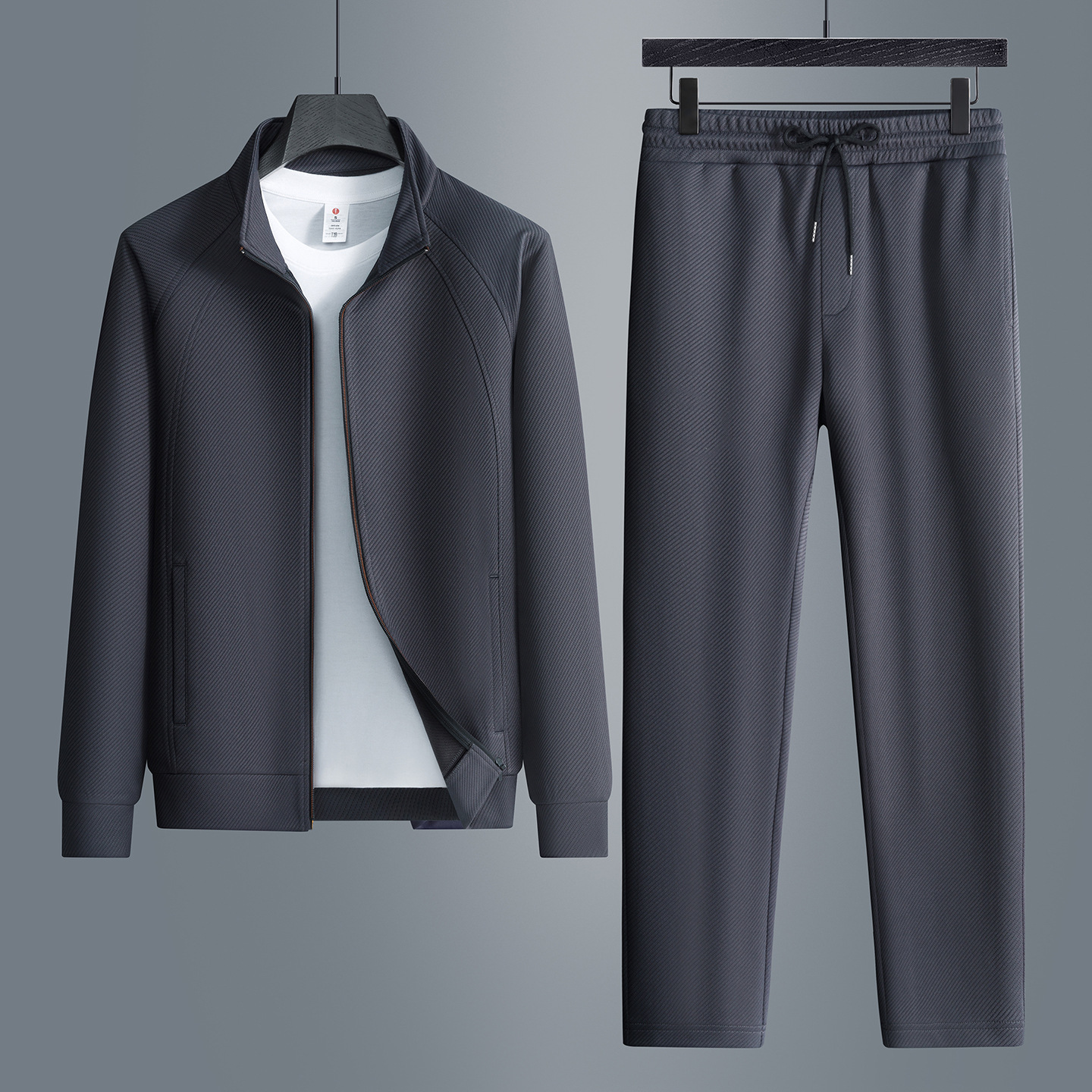2025 Spring/Autumn New Men's Stand Collar Zipper Long-Sleeved Cardigan and Trousers Fashionable Casual Suit - Image 8