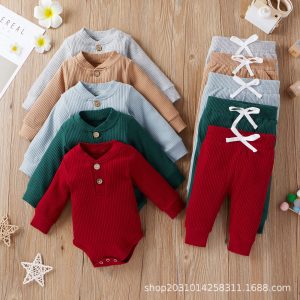 Baoxin children's clothing spring and autumn men and women baby infant cotton long-sleeved jumpsuit trousers home bottoming comfort suit