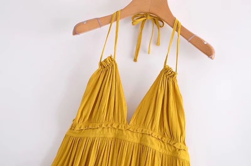 Foreign Trade 2022 Summer New European and American V-neck Waist Slim Hem Mesh Stitching Backless Suspender Dress Women - Image 10