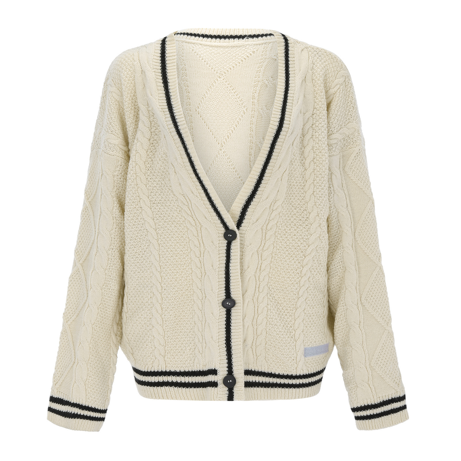 Autumn and winter solid color long-sleeved cardigan femininity commuting European and American bat wing knitted beige single-breasted sweater jacket - Image 2