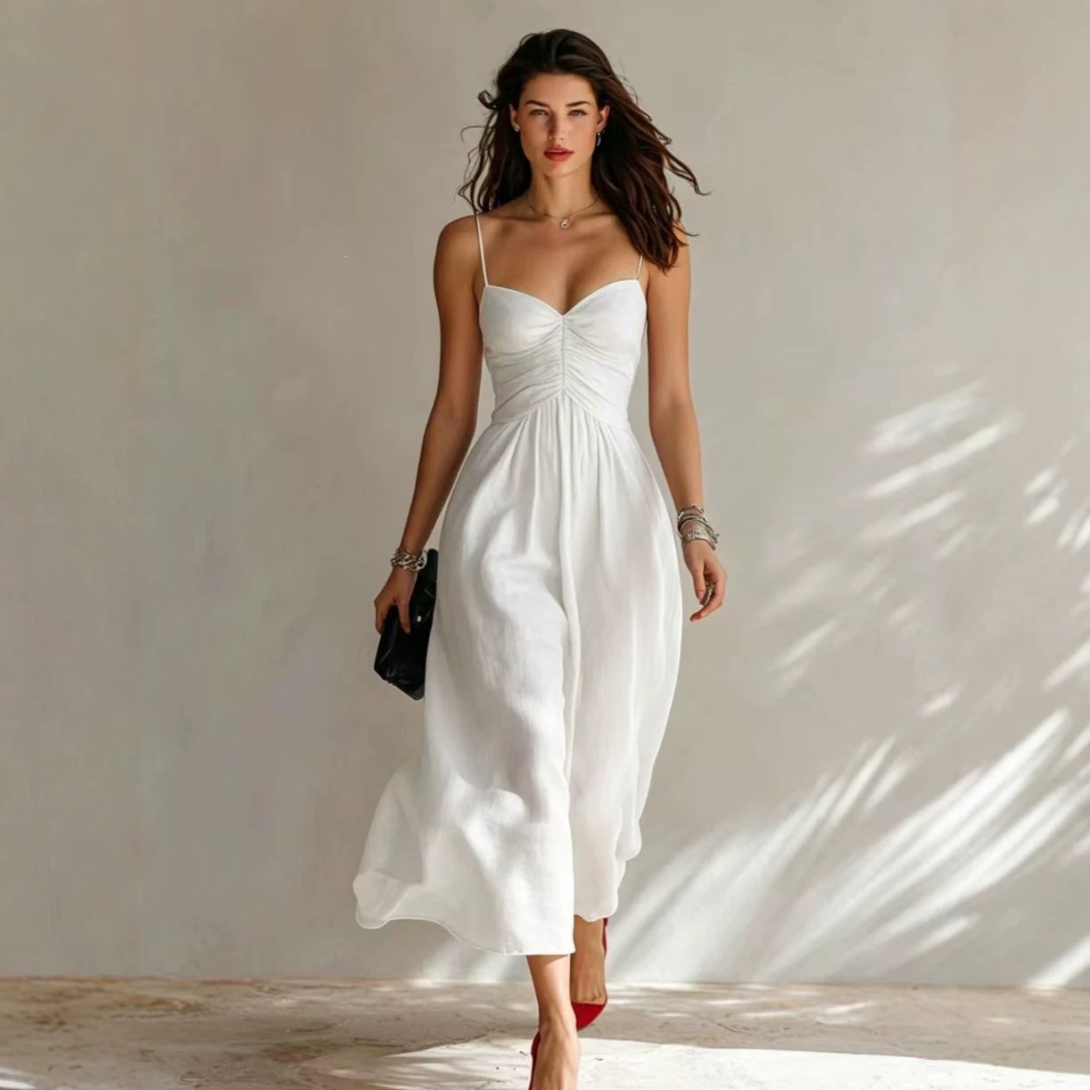 2026 European and American TK Independent Website Cross-border Spring/Summer New Pleated Sexy Suspender Dress - Image 2