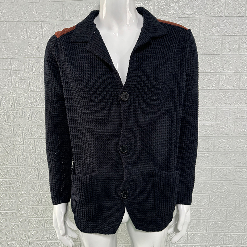 2025 Autumn/Winter New Slim Fit Cardigan with Lapel Collar, Long Sleeve, Knitted Outerwear, Cross-border European and American Plus Size Men's Sweater - Image 10