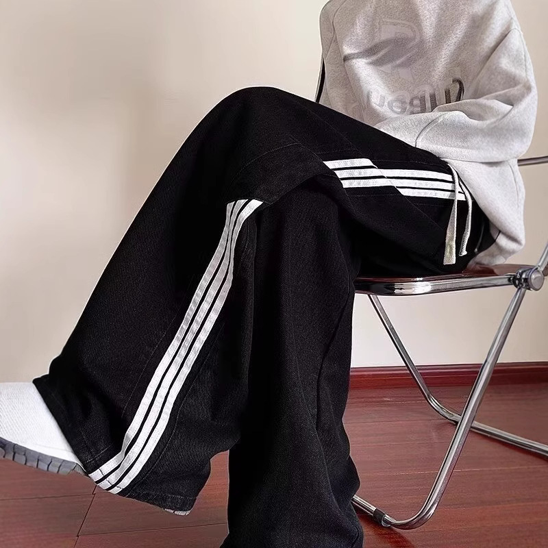Men's spring and autumn new jeans men's Hong Kong trend brand loose casual wide-leg pants trendy men's pants men's clothing - Image 2
