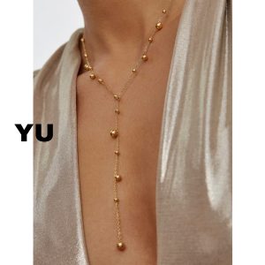 Y-shaped necklace with tassel pendant, round ball, handmade stainless steel non-fading sweater chain, dress accessory, Amazon.