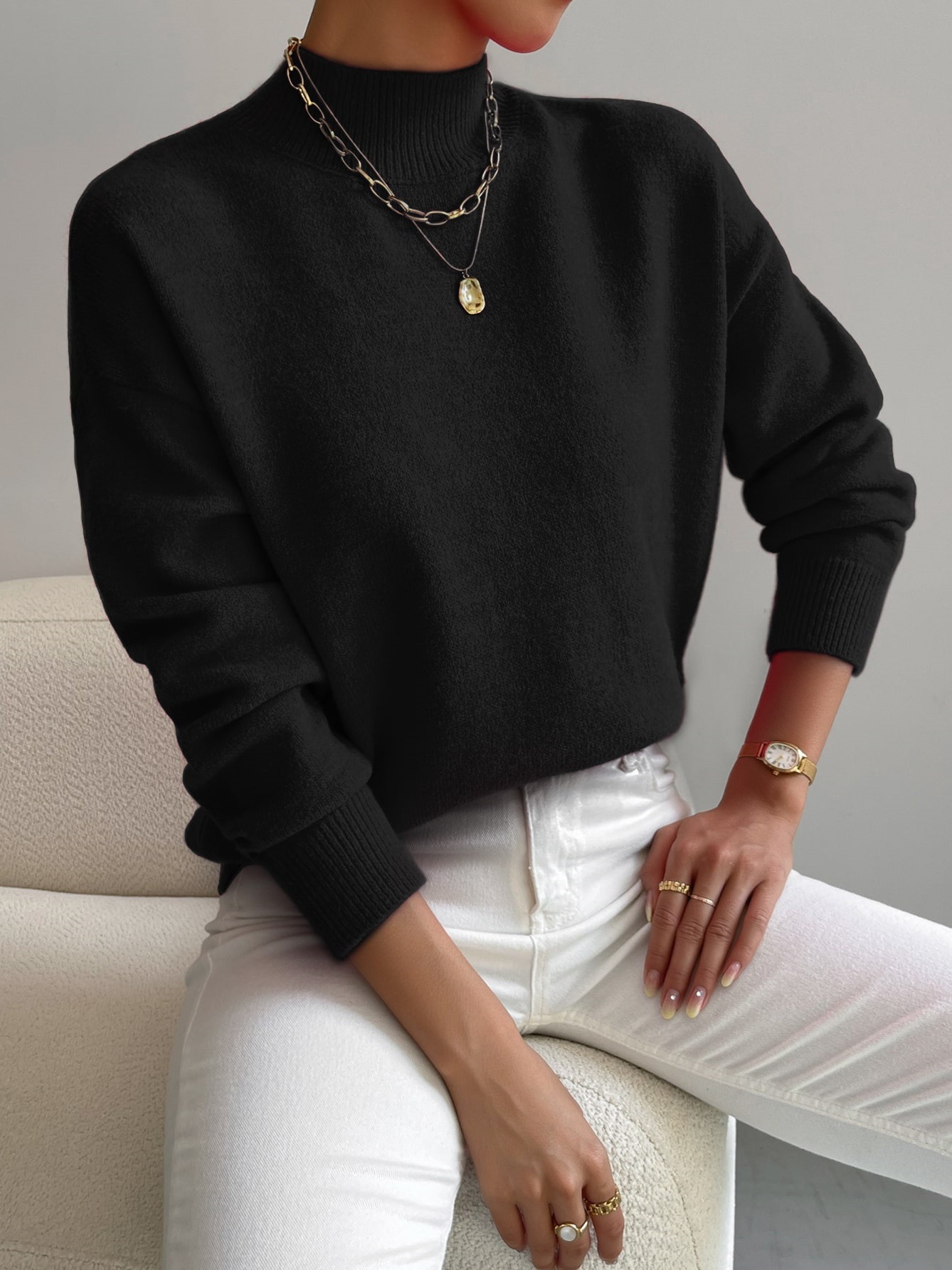 Cross-border autumn and winter turtleneck pullover long-sleeved sweater Amazon foreign trade women's fashion solid color loose knitted top - Image 14