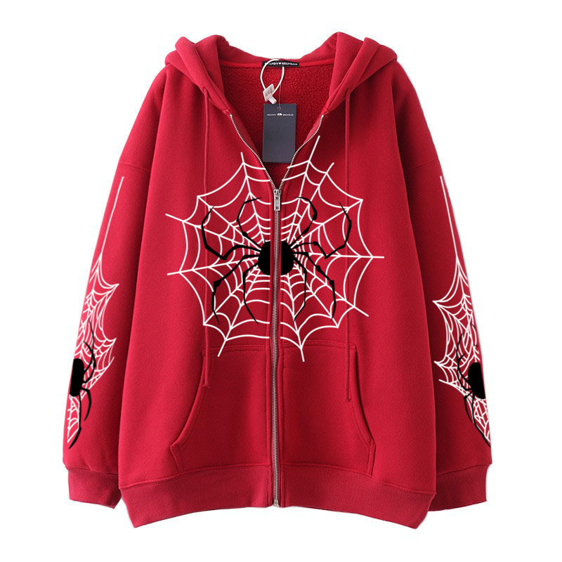 Cross-border youth spider web metal zipper sweatshirt street trend spring and autumn hoodie American retro casual jacket for men - Image 3