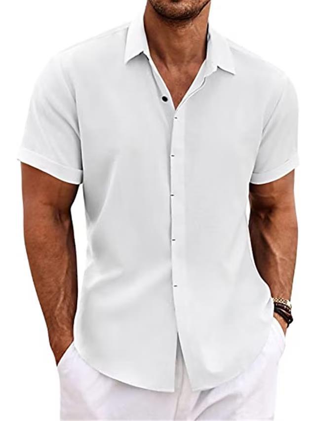 Men's linen short-sleeved T-shirt loose sweatshirt solid color short-sleeved cotton and linen shirt men's beach large size men's short-sleeved shirt - Image 11