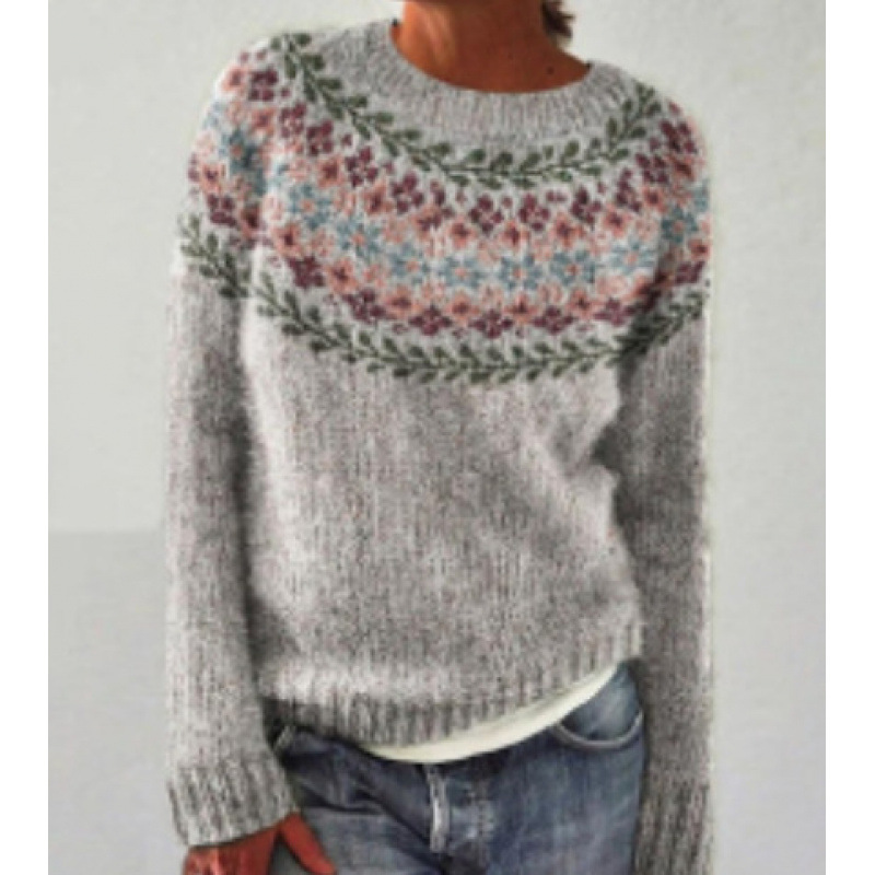 Amazon European and American new sweater women wish hot sale round neck color matching loose fashion pullover sweater - Image 16
