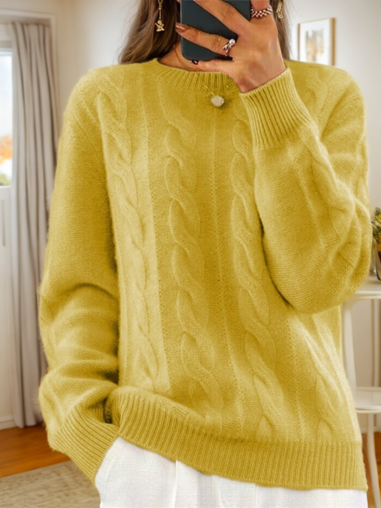 Foreign trade women's clothing 2024 autumn and winter new casual round neck solid color knitted sweater top retro twist pullover sweater for women - Image 12