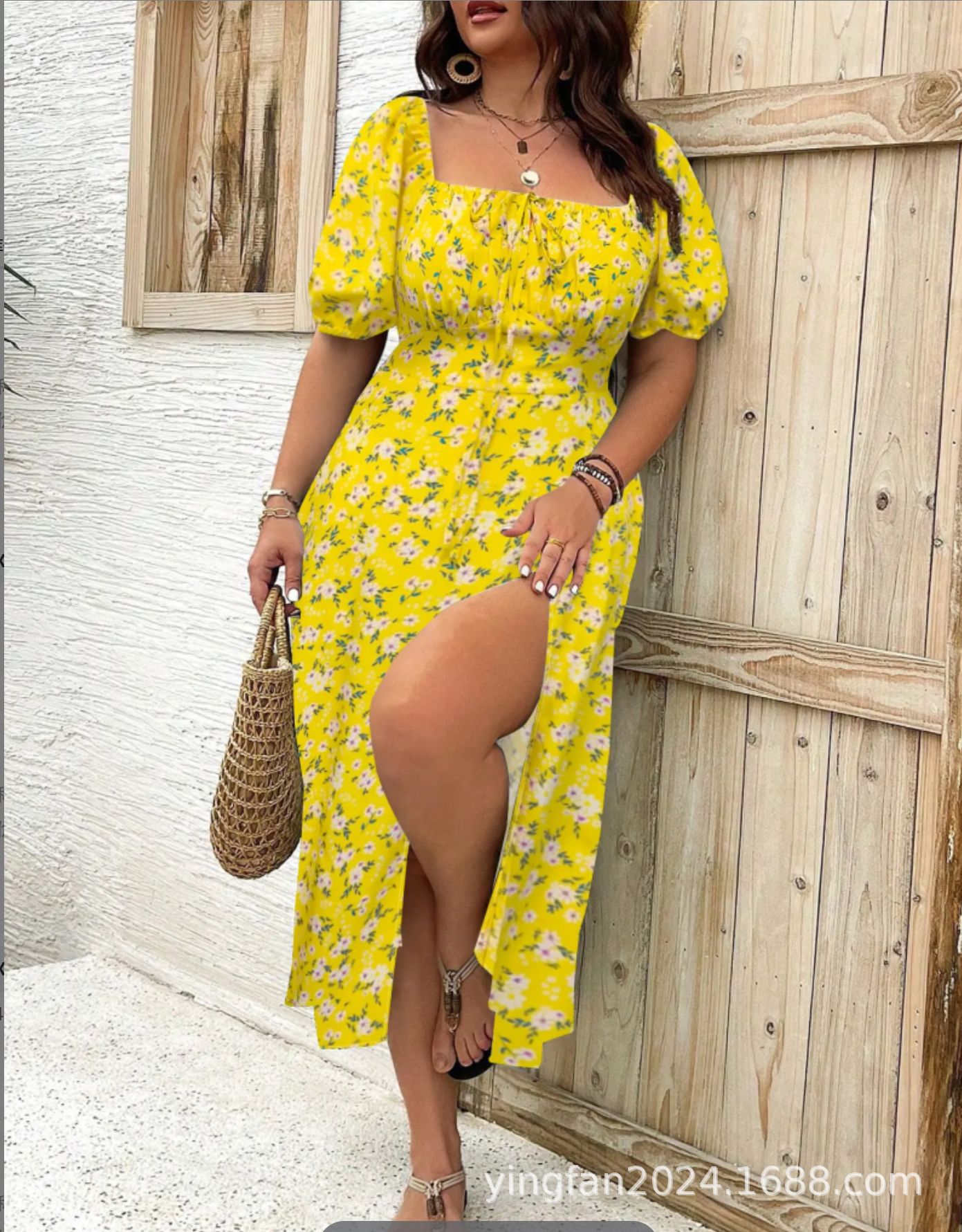 2025 new Amazon AliExpress European and American plus size women's clothing plus size temperament slim split floral dress summer - Image 13