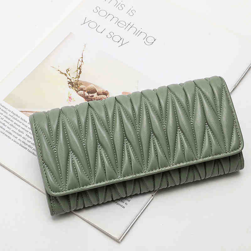 Cross-border full sheepskin wallet small Chanel style MIU hand-held wallet genuine leather card holder solid color women's long tri-fold wallet - Image 9